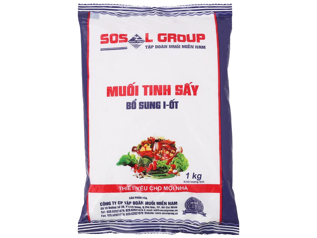 Muối tinh sấy bổ sung i-ốt Sosal Group gói 1kg 1