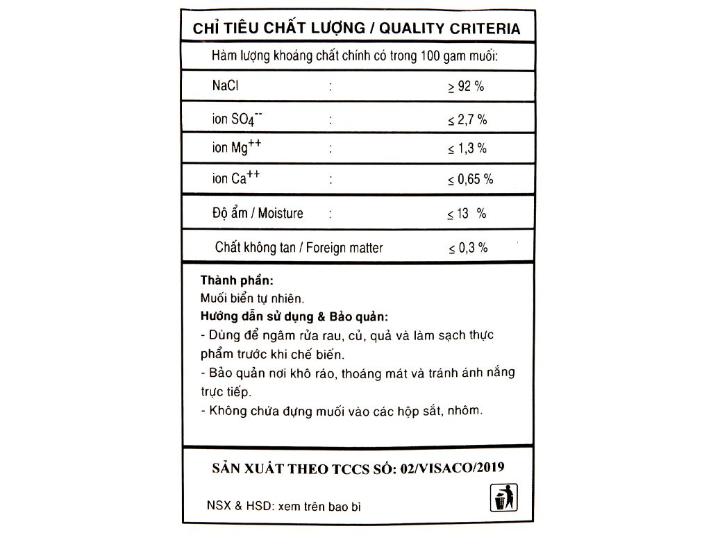 Muối sạch Visaco 555 gói 500g 8
