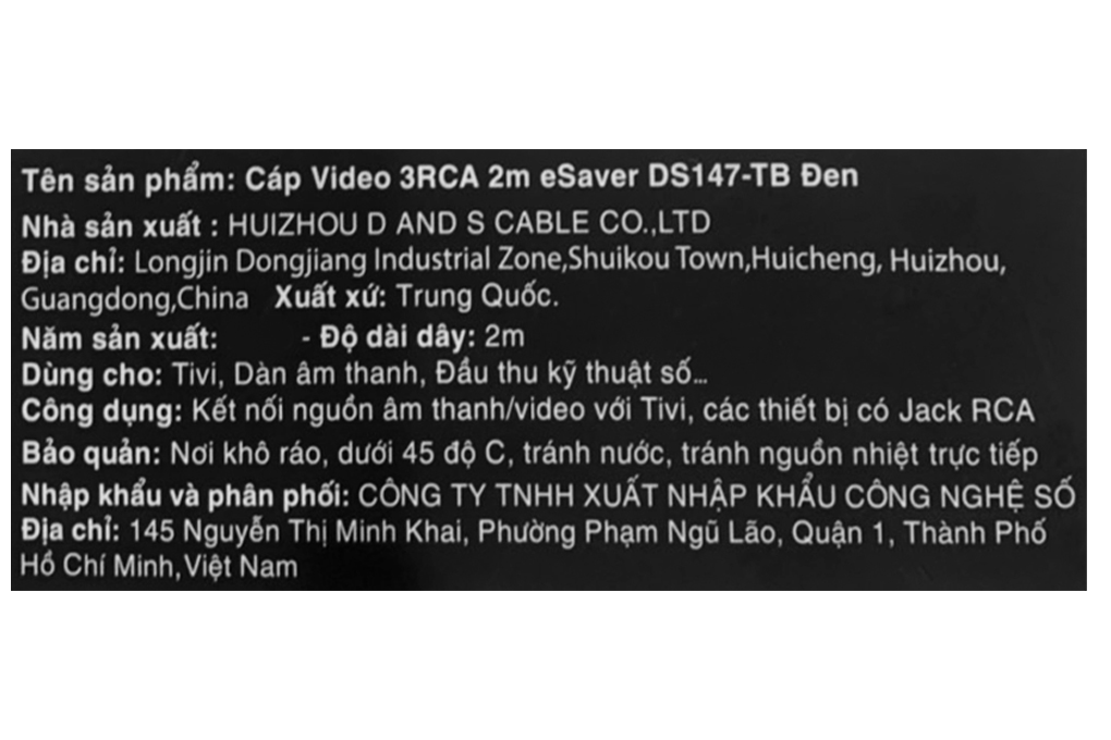 Cáp Video 3RCA 2m eSaver DS147-TB