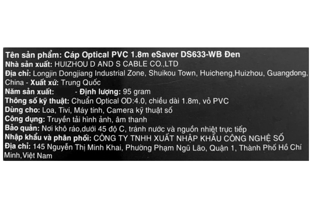Cáp Optical PVC 1.8m eSaver DS633-WB Đen