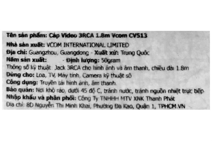 Cáp AV 1.8m Vcom CV-513 Màu Đen