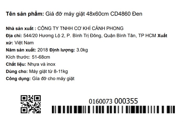 Chân đế máy giặt, tủ lạnh 300kg 48x60cm CD4860 Đen Màu Đen