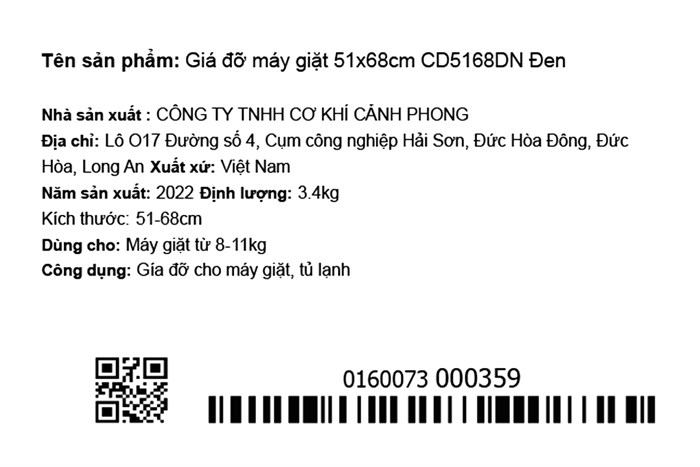 Chân đế máy giặt, tủ lạnh 300kg 51x68cm CD5168DN Đen Màu Đen