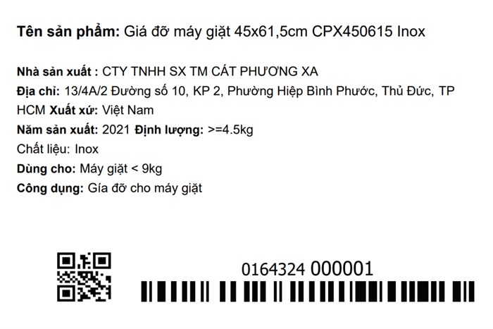 Chân đế máy giặt 100 kg 45x61.5cm CPX450615 Inox 304