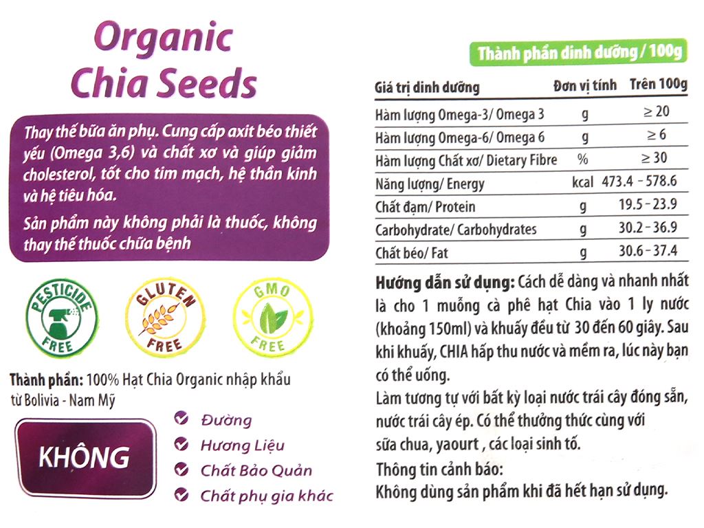 Hạt chia Organic Xuân An 300g túi 6