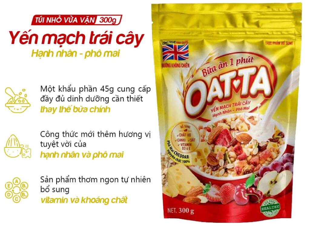 Yến mạch trái cây hạnh nhân, phô mai Oatta gói 300g 2