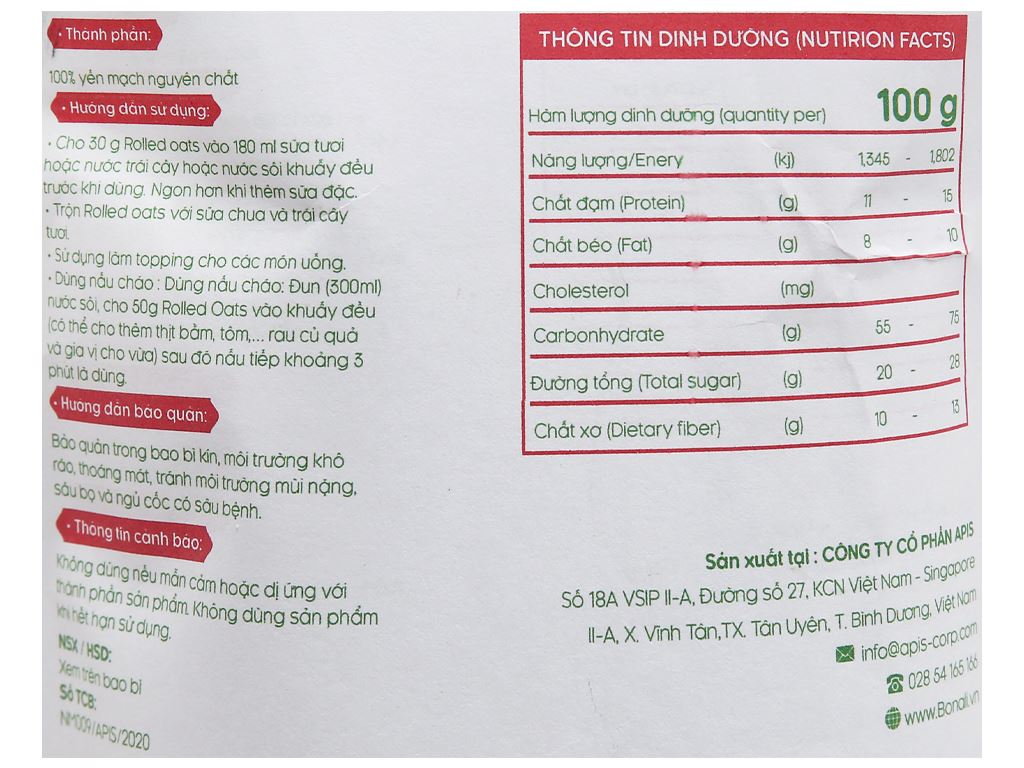 Yến mạch nguyên chất Navita Rolled Oats gói 250g 3