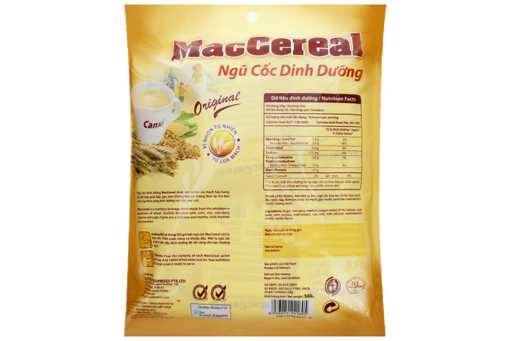 Ngũ cốc dinh dưỡng Maccereal Canxi 28g (bịch 20 gói)