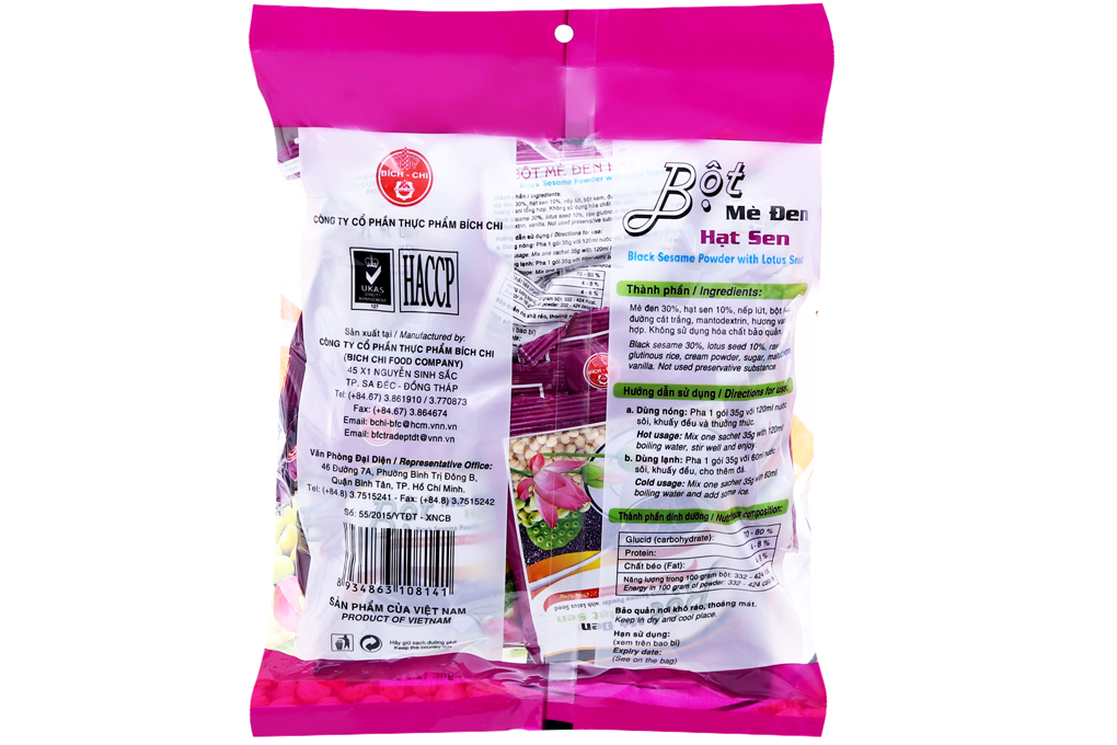 Bột mè đen hạt sen Bích Chi bịch 350g