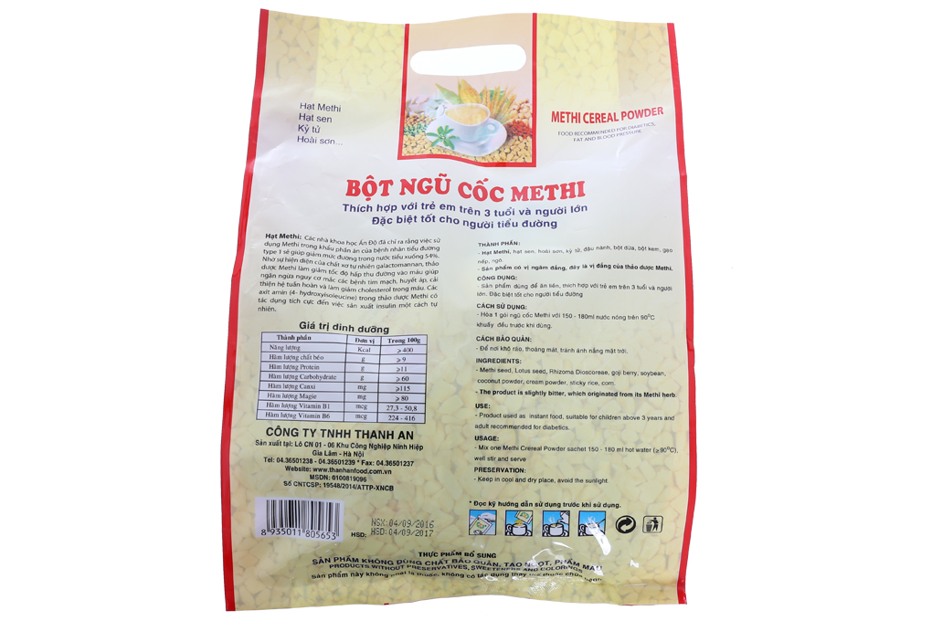 Bột ngũ cốc Methi gói 40g (bịch 15 gói)