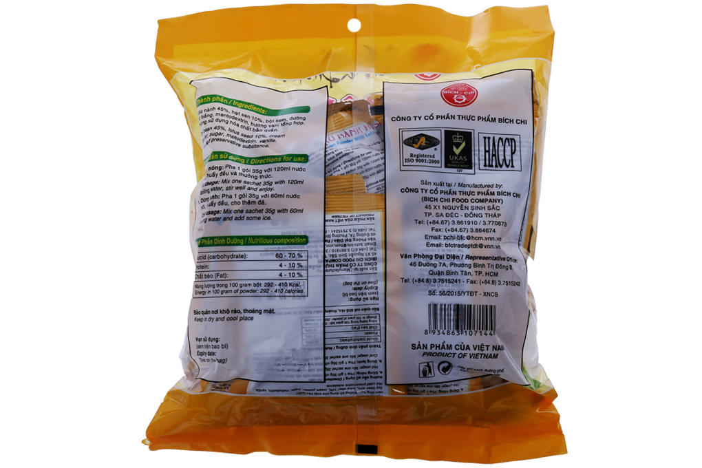 Bột đậu nành hạt sen Bích Chi gói 35g (bịch 10 gói)