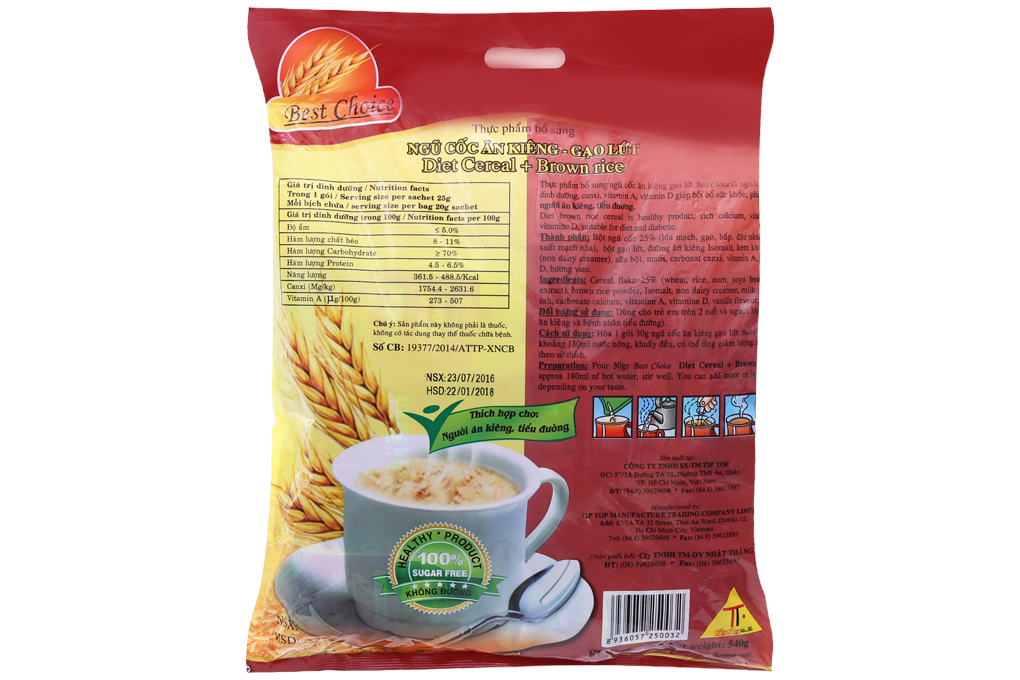 Ngũ cốc ăn kiêng gạo lứt Best Choice gói 540g