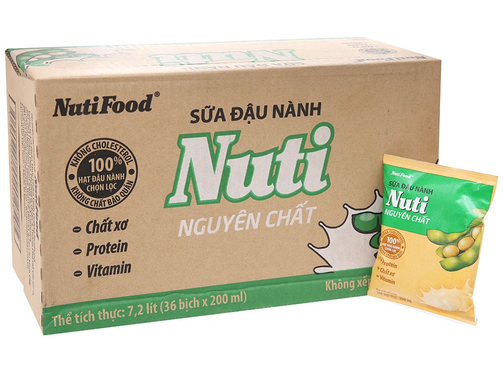 Thùng 36 bịch sữa đậu nành Nuti nguyên chất 200ml 1