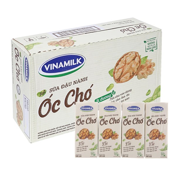 Thùng 48 hộp sữa đậu nành hạt óc chó Vinamilk 180 ml (từ 4 tuổi)