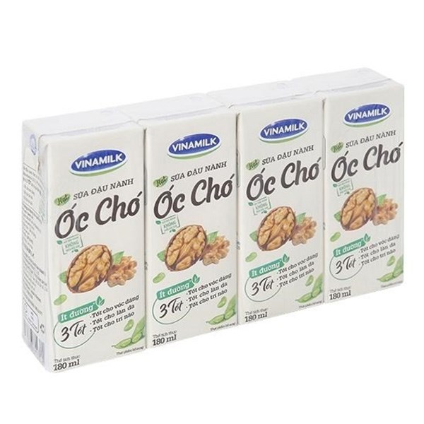 Lốc 4 hộp sữa đậu nành hạt óc chó Vinamilk 180 ml (từ 4 tuổi)