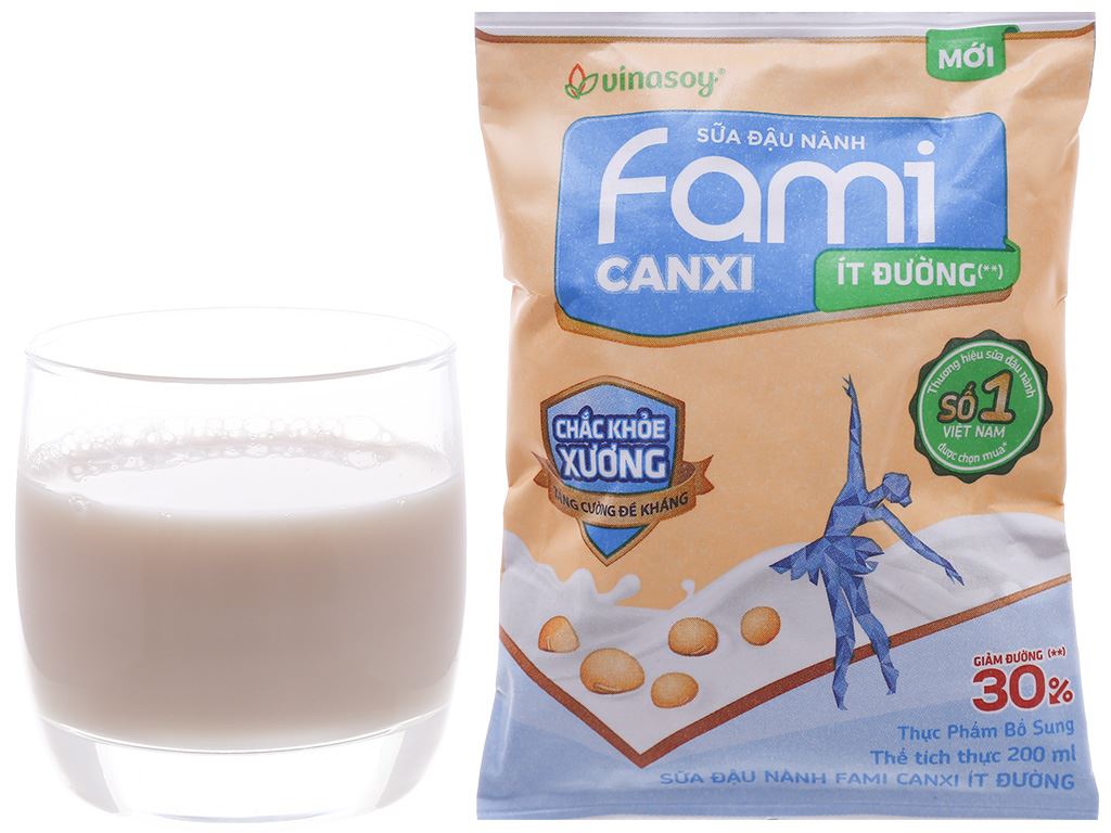 Thùng 40 bịch sữa đậu nành ít đường Fami Canxi 200ml 12