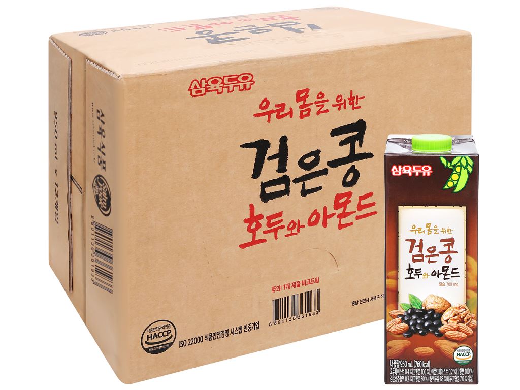 Thùng 12 hộp sữa đậu đen óc chó hạnh nhân Sahmyook 950ml 1