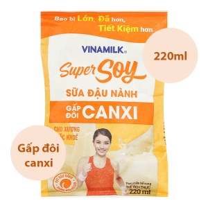 Sữa đậu nành Vinamilk Super Soy Gấp đôi Canxi bịch 220ml