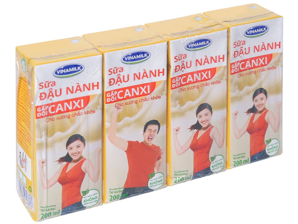 Lốc 4 hộp sữa đậu nành Vinamilk gấp đôi canxi 200ml