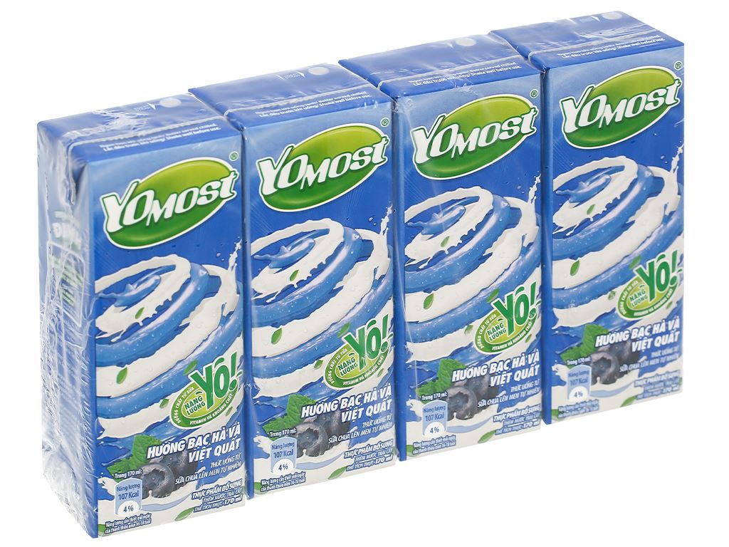 4 hộp sữa việt quất YoMost 170ml giá tốt tại Bách hoá XANH