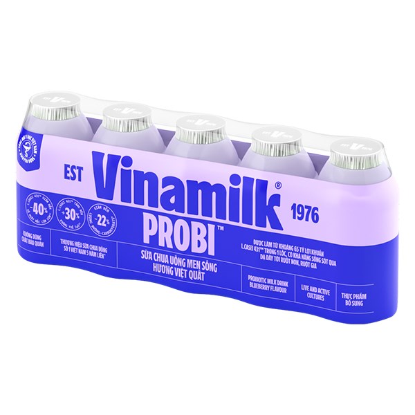 Lốc 5 Chai Sữa Chua Uống Men Sống Vinamilk Probi Vị Việt Quất 65 Ml (Từ 1 Tuổi)