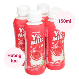 Lốc 4 chai sữa chua uống lựu đỏ Vinamilk Yomilk 150ml