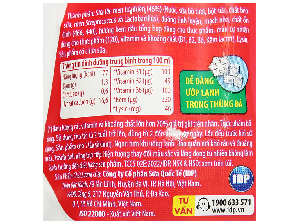 Sữa chua uống kem dâu LiF Kun túi 110ml 6