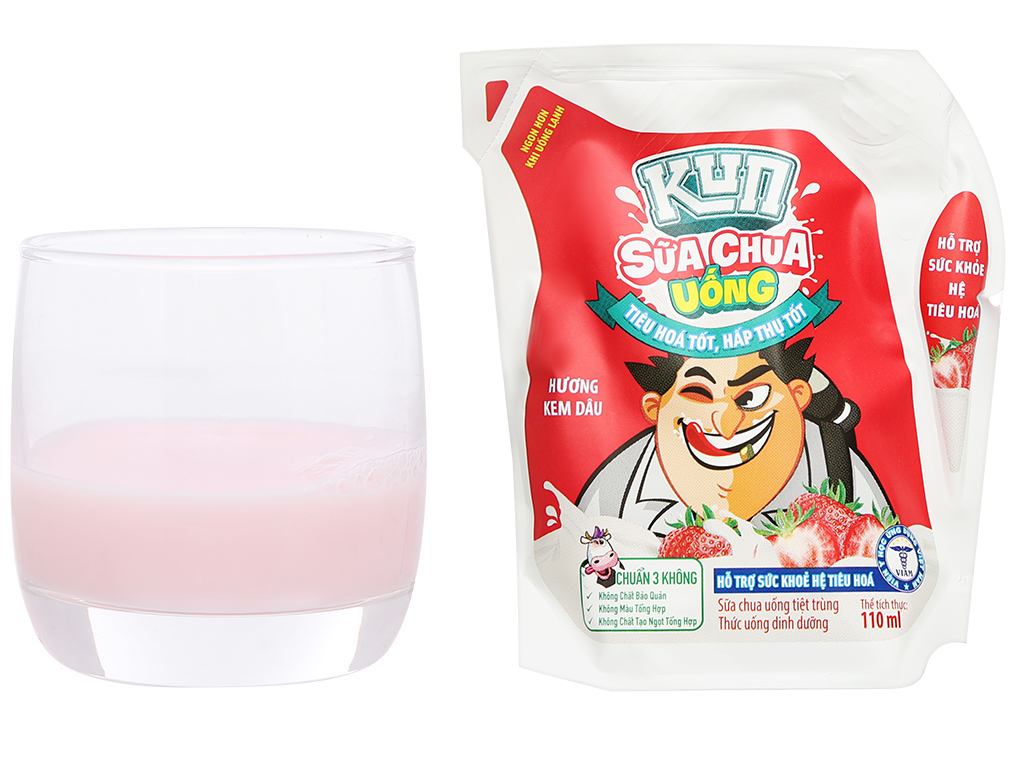 Sữa chua uống kem dâu LiF Kun túi 110ml 8