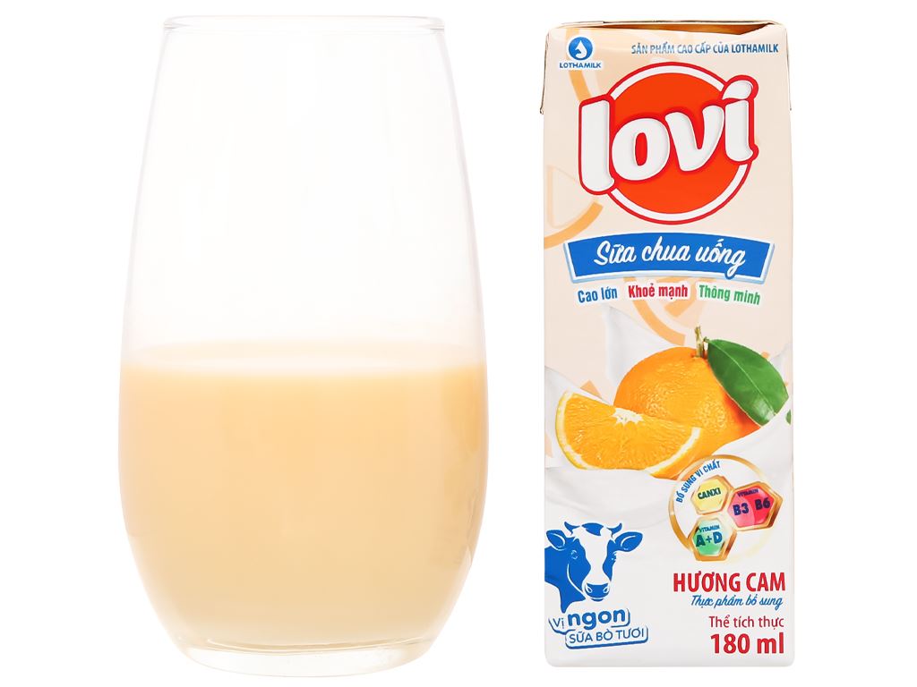 Lốc 4 hộp sữa chua uống hương cam Lovi 180ml 8