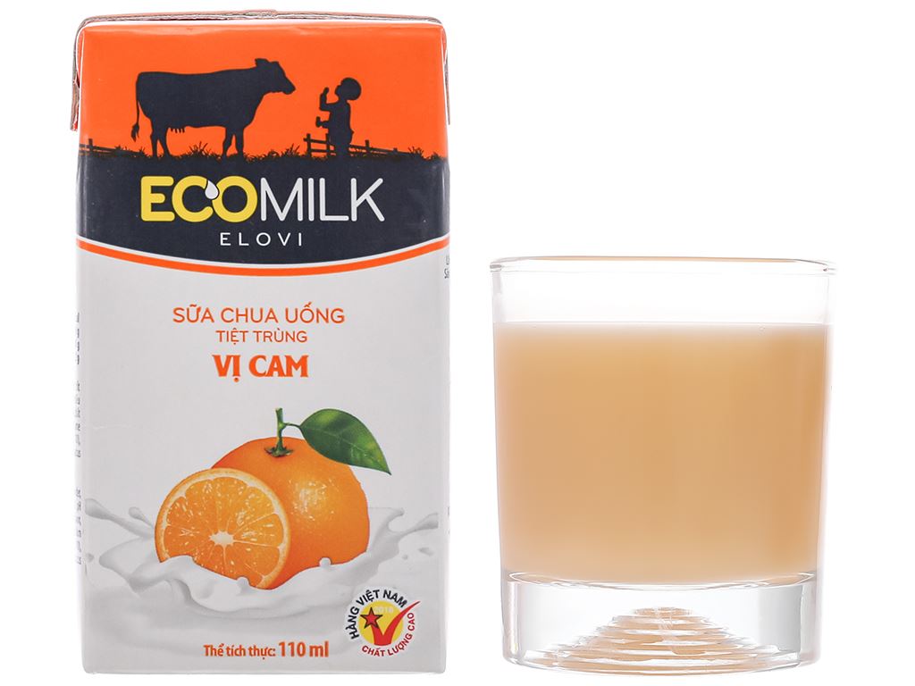 Lốc 4 hộp sữa chua uống vị cam Ecomilk 110ml 8
