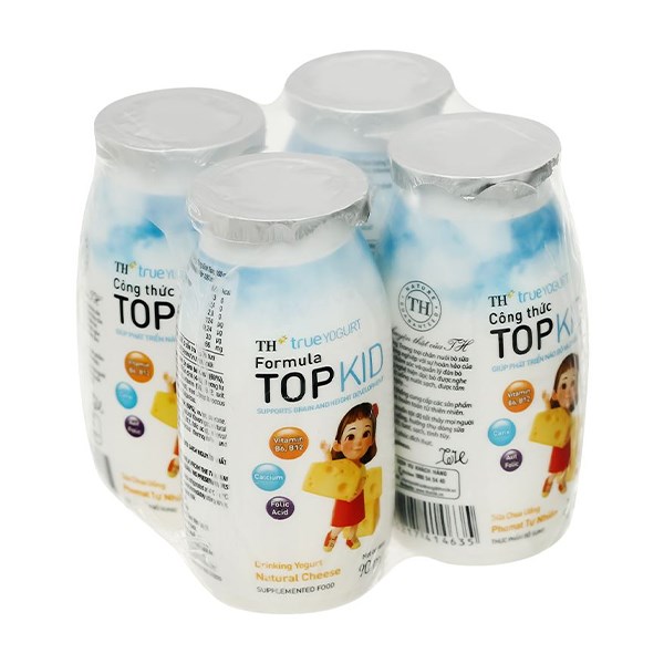 Lốc 4 Chai Sữa Chua Uống Phomat Tự Nhiên Th True Yogurt Top Kid 90 Ml (Từ 1 Tuổi)