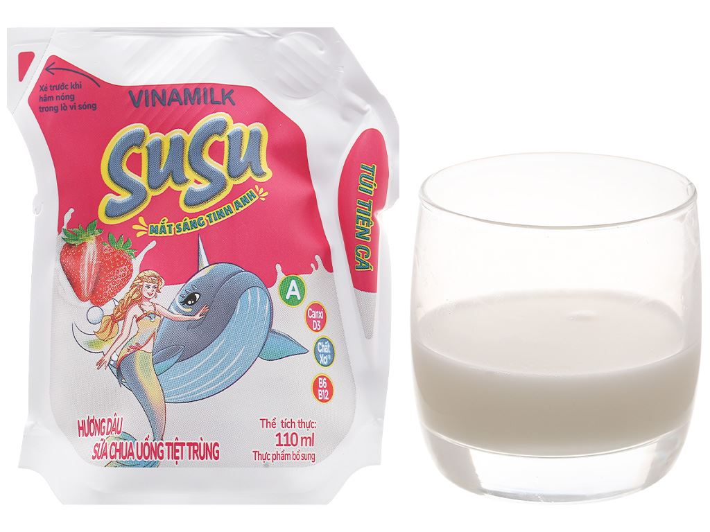 Thùng 24 túi sữa chua uống tiệt trùng hương dâu SuSu 110ml 6