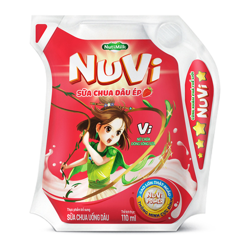 Sữa chua uống tiệt trùng Nutifood NuVi Power vị dâu 110 ml (từ 1 tuổi)