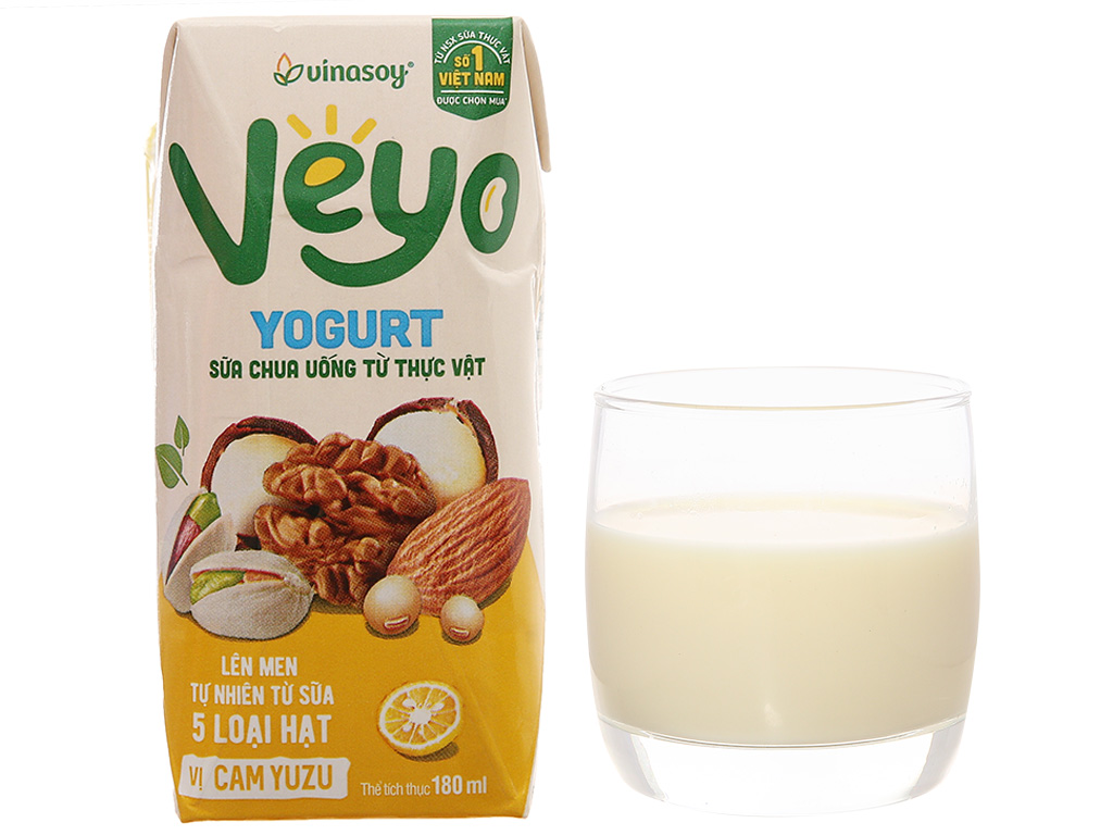 Thùng 30 hộp sữa chua uống từ thực vật vị cam yuzu Veyo 180ml 12