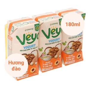 Lốc 3 hộp sữa chua uống từ thực vật vị đào tiên nhật Veyo 180ml