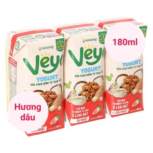 Lốc 3 hộp sữa chua uống từ thực vật vị dâu nhật Veyo hộp 180ml