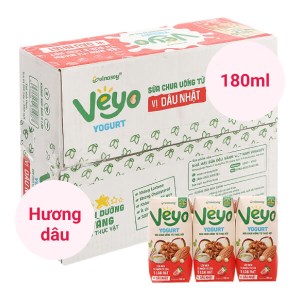 Thùng 30 hộp sữa chua uống từ thực vật vị dâu nhật Veyo hộp 180ml