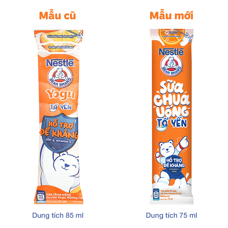Thùng 28 gói sữa chua uống tổ yến Nestlé Yogu vị cam 75 ml (từ 1 tuổi) 12