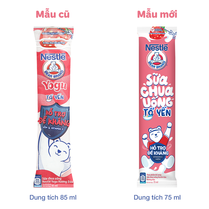 Thùng 28 gói sữa chua uống tổ yến Nestlé Yogu vị dâu 75 ml (từ 1 tuổi) 12