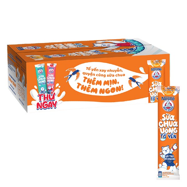 Thùng 28 Gói Sữa Chua Uống Tổ Yến Nestlé Yogu Vị Cam 75 Ml (Từ 1 Tuổi)