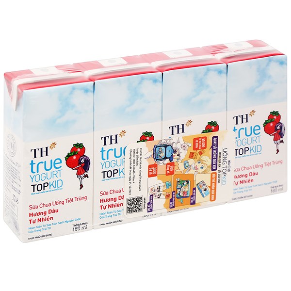 Lốc 4 Hộp Sữa Chua Uống Tiệt Trùng Th True Yogurt Top Kid Vị Dâu 180 Ml (Từ 1 Tuổi)