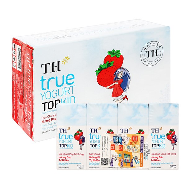 Thùng 48 Hộp Sữa Chua Uống Tiệt Trùng Th True Yogurt Topkid Vị Dâu 180 Ml (Từ 1 Tuổi)