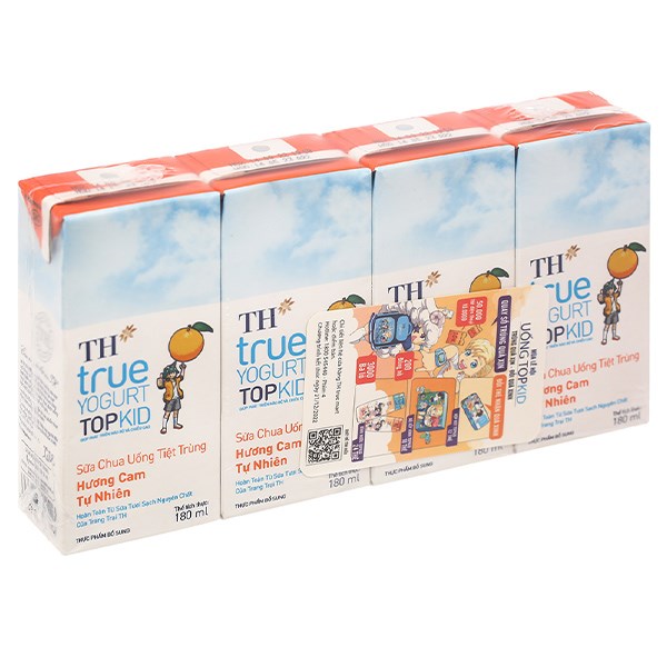 Lốc 4 Hộp Sữa Chua Uống Tiệt Trùng Th True Yogurt Top Kid Vị Cam 180 Ml (Từ 1 Tuổi)