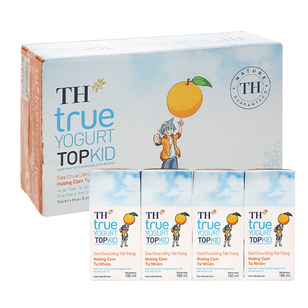 Thùng 48 Hộp Sữa Chua Uống Tiệt Trùng Th True Yogurt Top Kid Vị Cam 180 Ml (Từ 1 Tuổi)