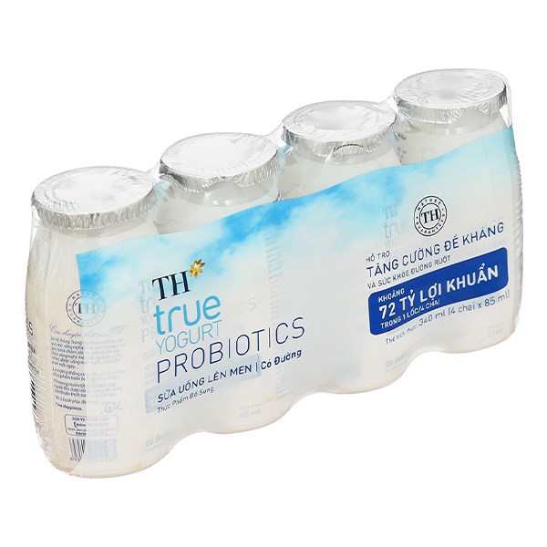 Lốc 4 Chai Sữa Chua Lên Men Có Đường Th True Yogurt Probiotics 85 Ml (Từ 1 Tuổi)