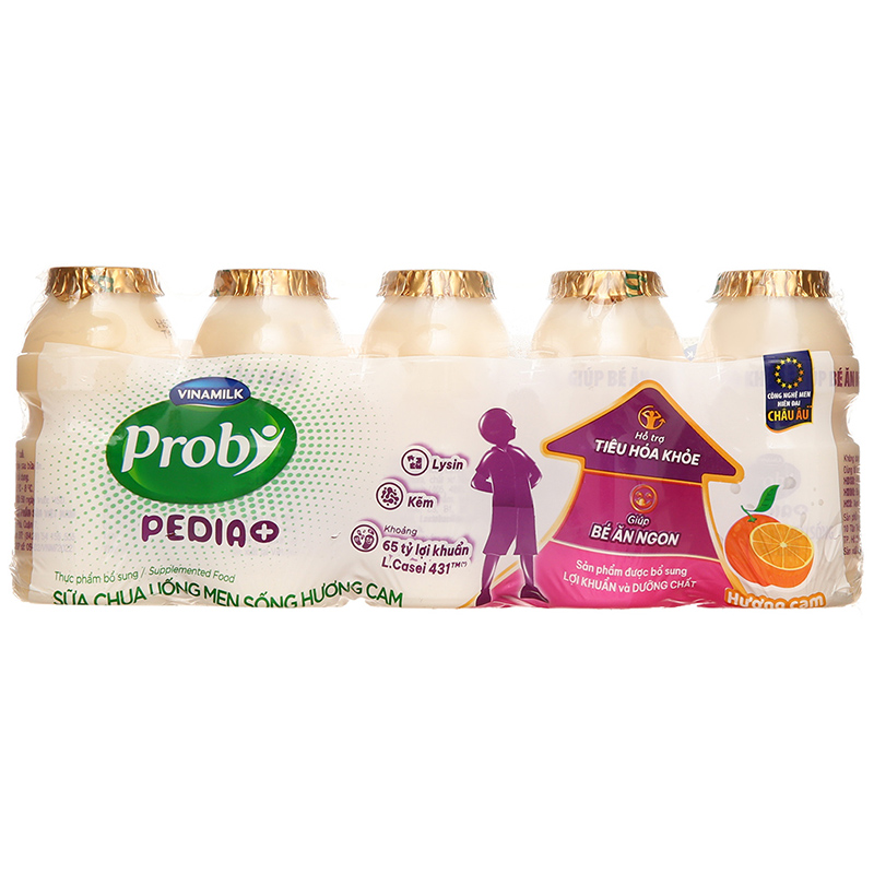 Lốc 5 chai sữa chua uống men sống Vinamilk Probi Pedia+ vị cam 65 ml (từ 1 tuổi)