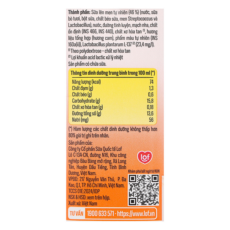 Thùng 48 hộp sữa chua uống LiF Kun vị cam 180 ml (từ 2 tuổi) - Giao bao bì ngẫu nhiên 30