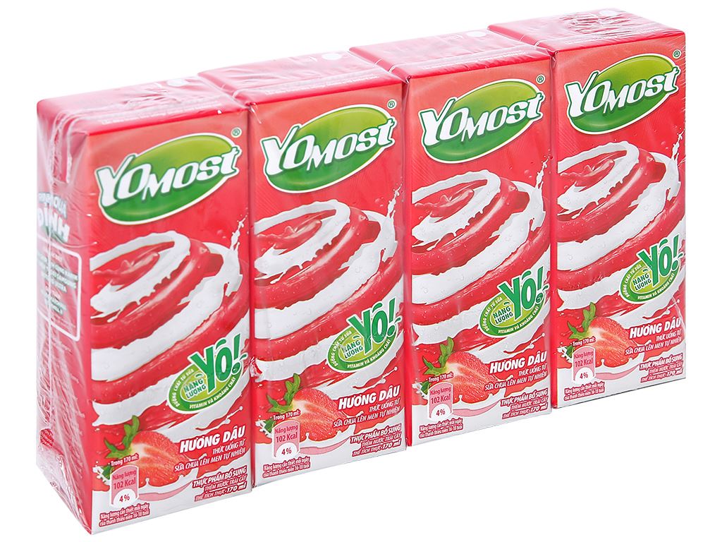 4 hộp sữa chua dâu YoMost 170ml giá tốt tại Bách hoá XANH