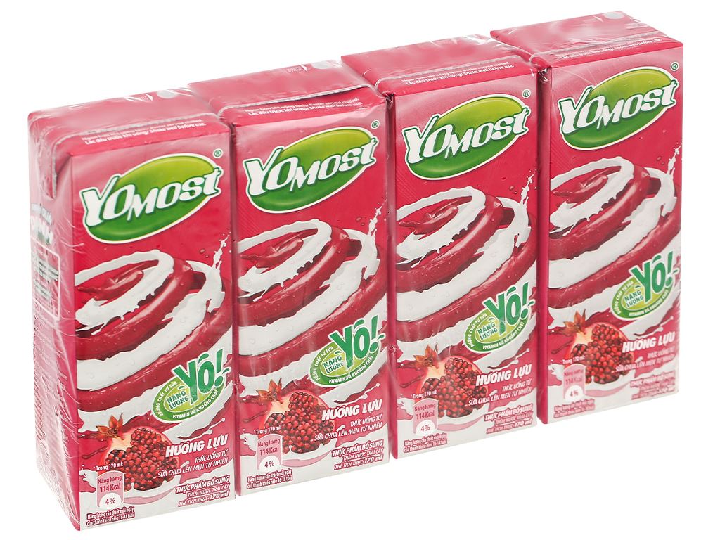 4 hộp sữa chua lựu YoMost 170ml giá tốt tại Bách hoá XANH