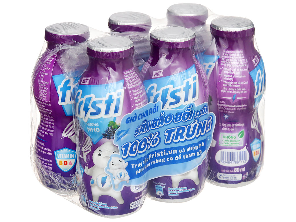 Lốc 6 chai sữa chua uống hương nho Fristi 80ml